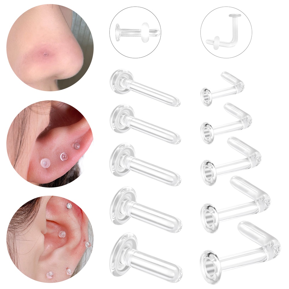 1 PC 1610G Clear Glass Nose Stud Invisible Nose Piercing Prevent Allergy Nostril Piercing