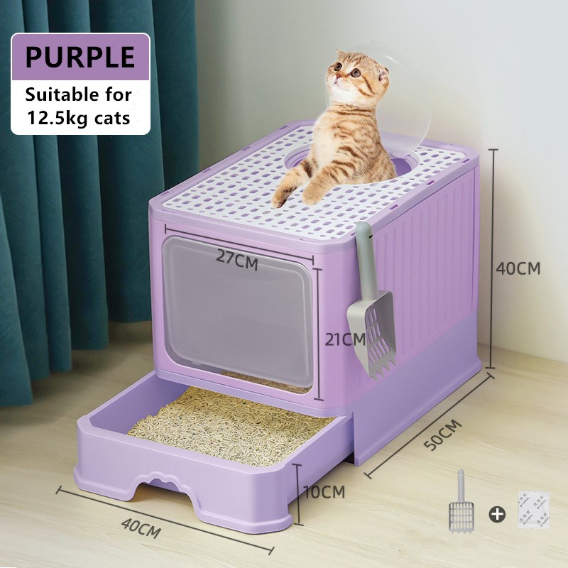Large Foldable Cat Litter Box With Top Entry Anti Splash Fully Closed