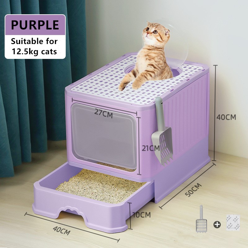 Large Foldable Cat Litter Box With Top Entry Anti Splash Fully Closed ...