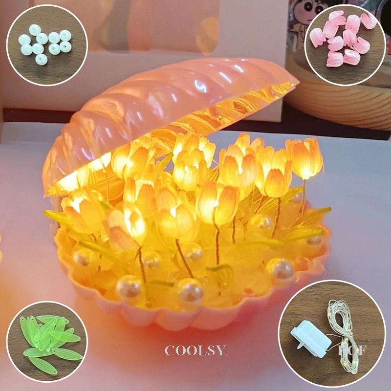 COOLSY Shell Tulip Lamp, DIY Tulip Shell Night Light Set, Creative LED ...