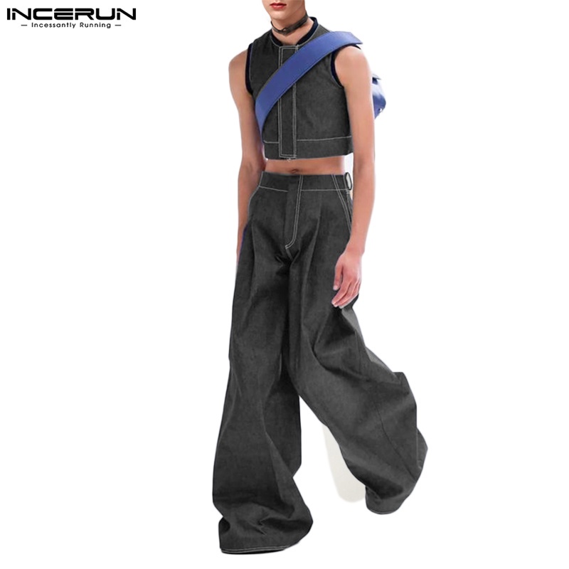 INCERUN Men's Fashion Denim Cut Short Two Piece Set | Shopee Philippines