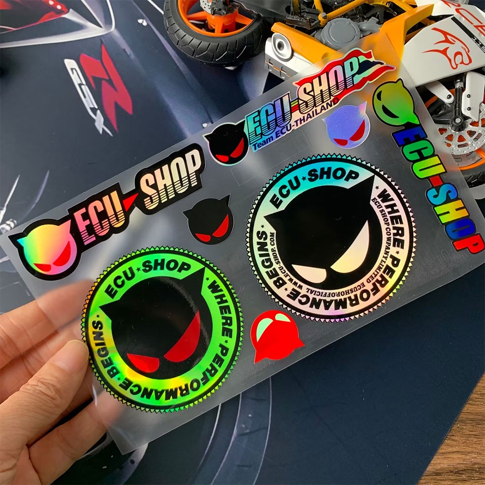 ECU SHOP Rainbow Color Motorcycle Sticker ECU SHOP Reflective Sticker ...