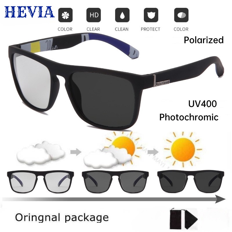 Hevia Photochromic Polarized Aviation Sunglasses For Men Driving Sun Glasses Metal Anti Uv400 5400