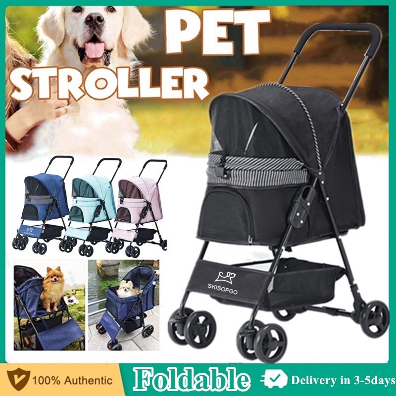 Foldable Pet Stroller for Cats OneHand Breathable Animal Stroller With