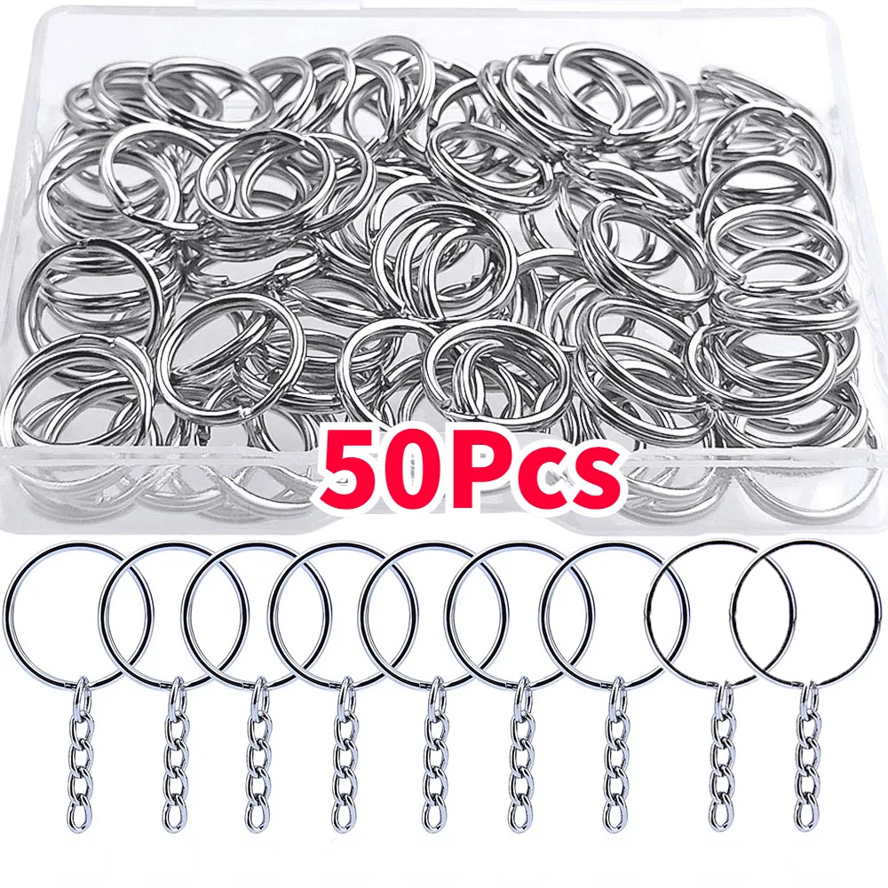 50Pcs Silver Plated Metal Blank Keyring Keychain/Keyfob Key Rings ...