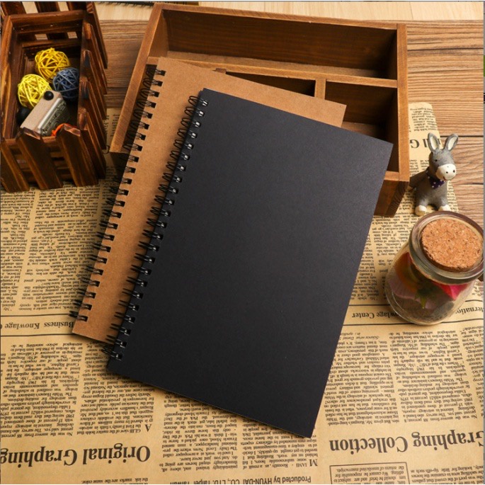A5/B5 Kraft And Black Cover Steno Notebook Spring Notepad 60Sheets