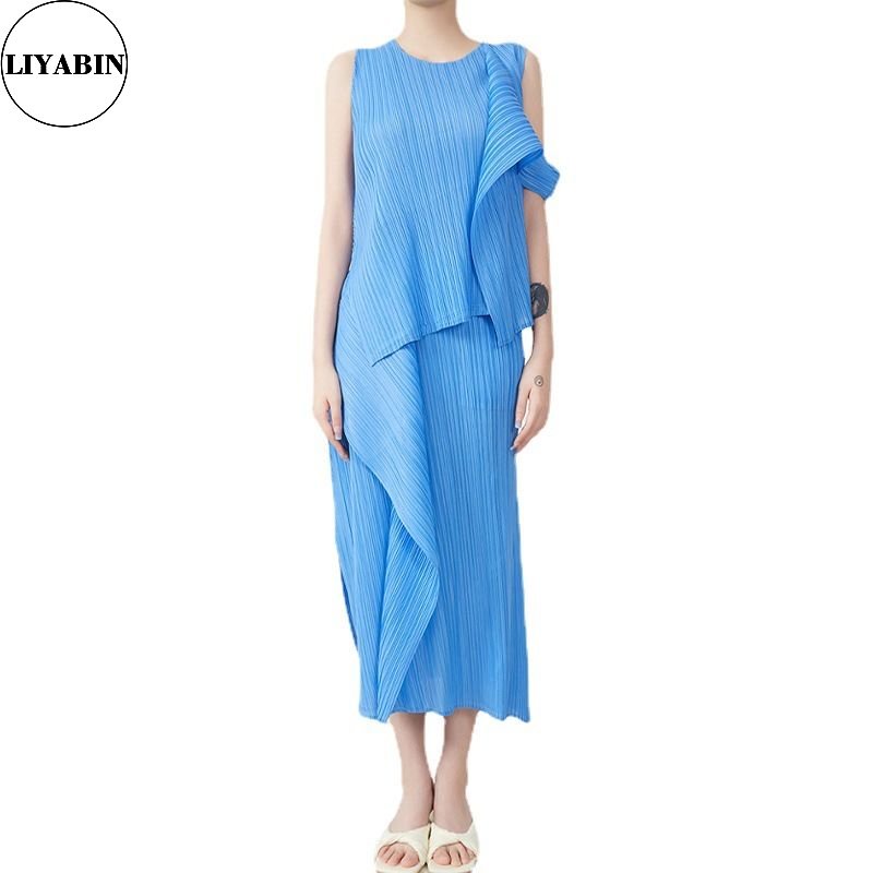 pleated fashion suit women's summer 2023 new highend design sense sleeveless top dress two