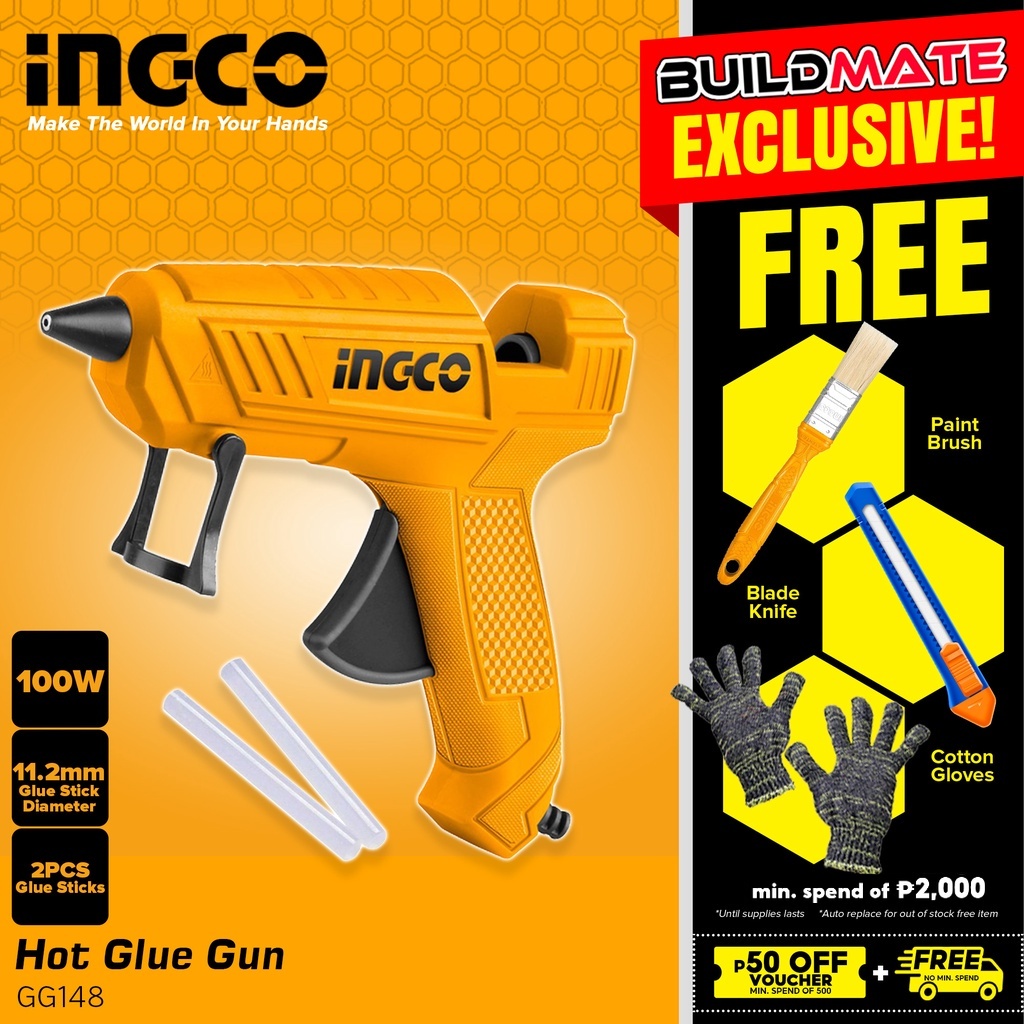 BUILDMATE Ingco Corded Hot Glue Gun 100W 12W Adhesive Glue Gun