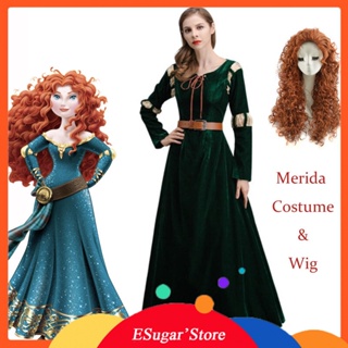 Disney Merida Princess Costume for Adult Women Fancy Brave Merida Dark Green Maxi Dress with Wig Halloween Birthday Party Cosplay Costumes Shopee Philippines