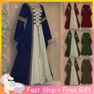 Women Renaissance Long Dress Cosplay Victorian Robe Medieval Costume  Halloween