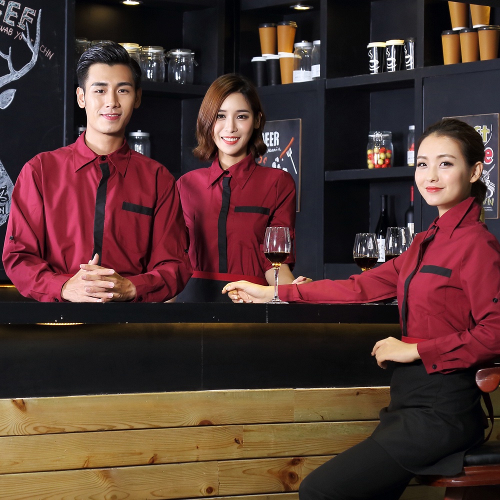 Hotel Waiter Work Clothing Men and Women Long Adjusted Sleeve Red ...