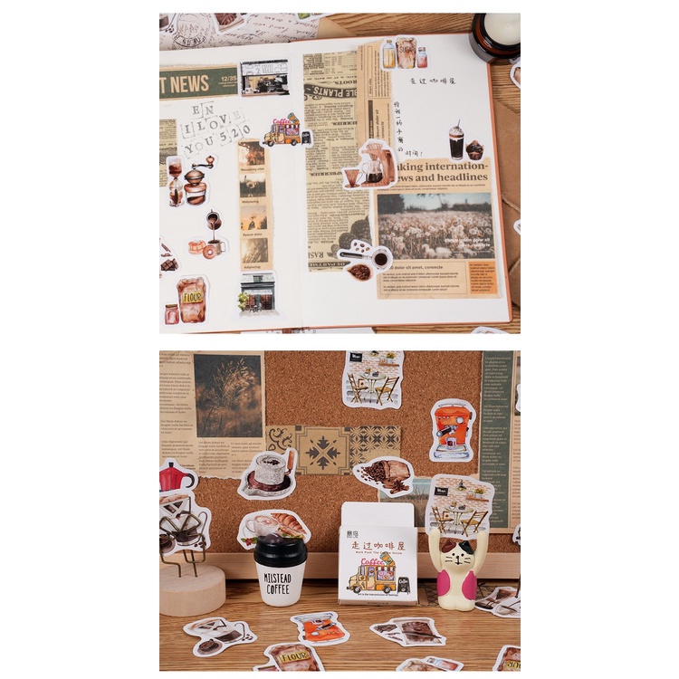 46 Pcs vintage Coffee Theme Paper Stickers For Art Journaling Collage ...