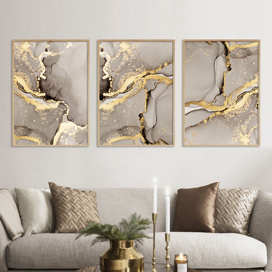 Marble Beige Gold Abstract Wall Art Posters Luxury Canvas Painting ...