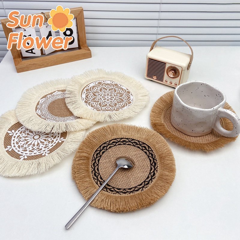 Nordic Hand-woven Coaster Retro Table Mat Tassel Photo Props Kitchen ...