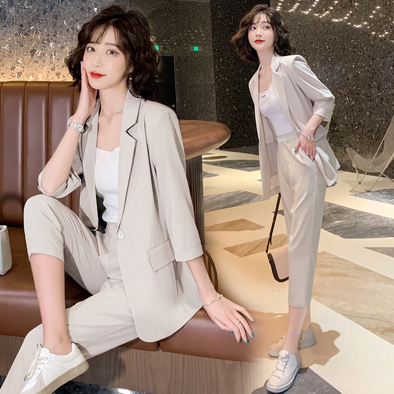 Two-Piece Set Women Plus Size Loose Suit Ladies Office Business Formal  Outfits Suit Set Wear (Blazer+Pant Suit) Korean Causal Women Clothings