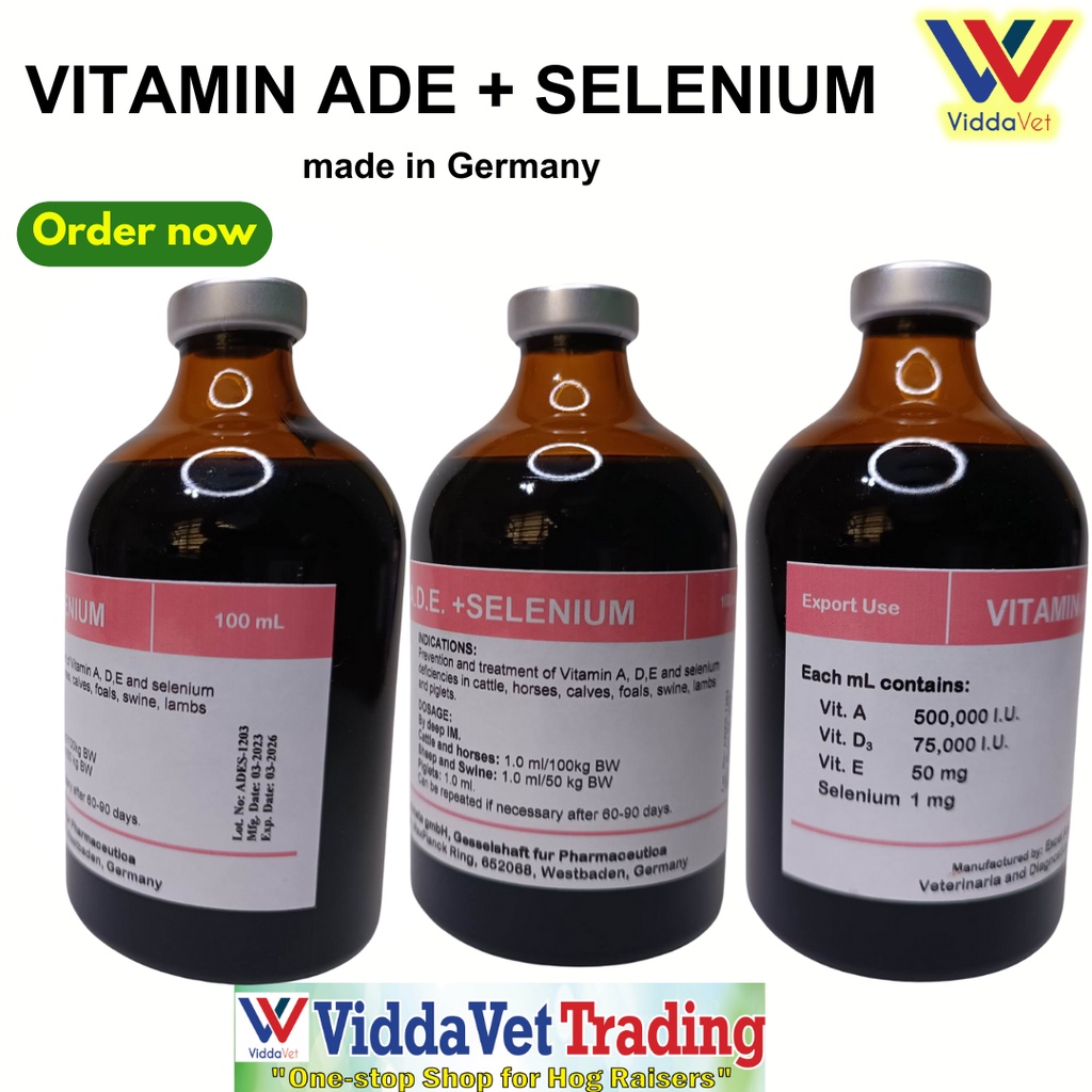 1 bottle Vit ADE + Selenium 100ml injectable from Germany for animals pig , calves Shopee