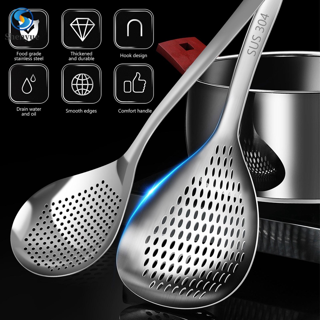 2Pcs Slotted Spoon 304 Stainless Steel Filter Spoon with Hanging Hole ...