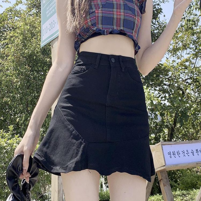 Tight Gyaru Denim Skirts for Woman Black Wrap Women's Skirt Clothes