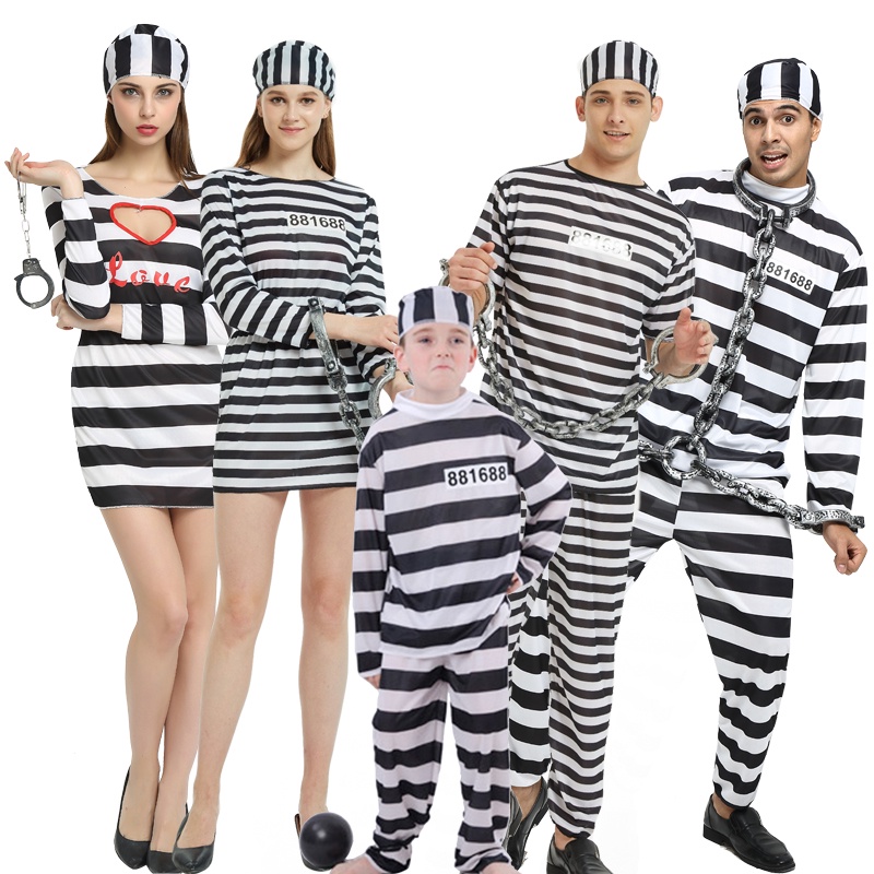 Halloween Costume Black White Striped Prisoner Clothes Adult Male ...