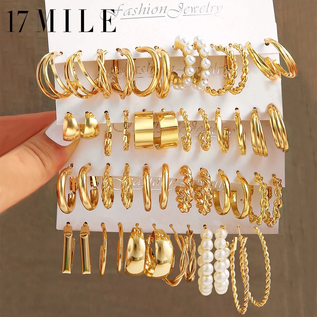 Luxury 14K Gold Hoop Earrings Pearl Hypoallergenic Piercing Earring Set