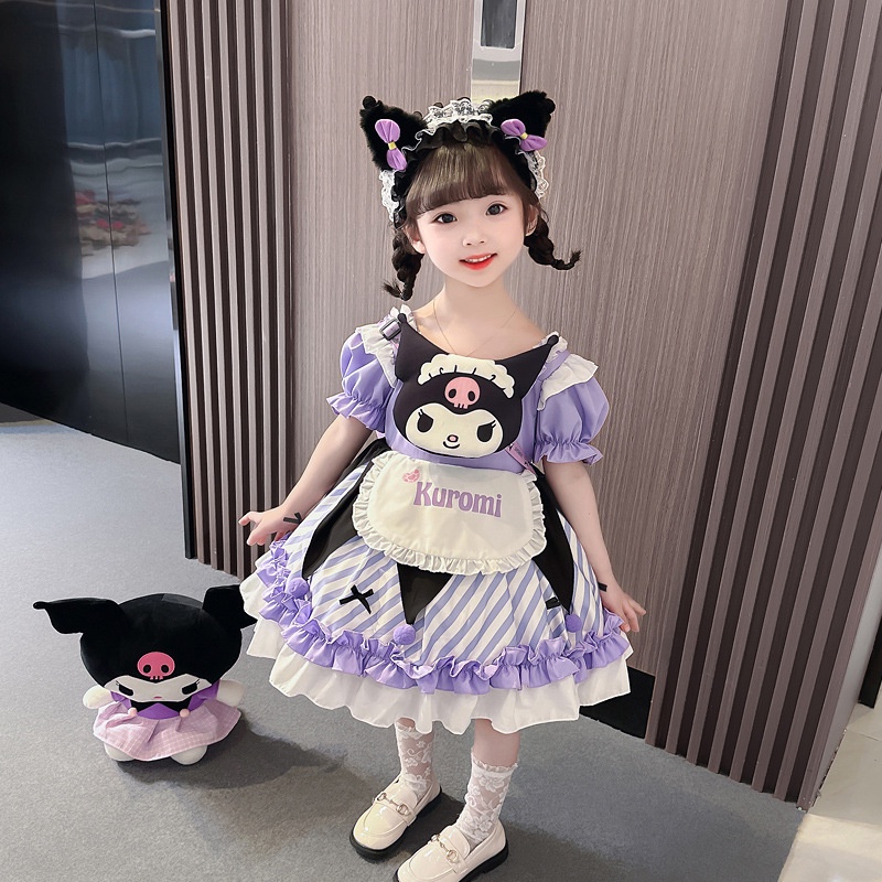 Lolita Kuromi Imp Dress Kids Girls Party Tutu Pom Pom Fairytale Costume ...