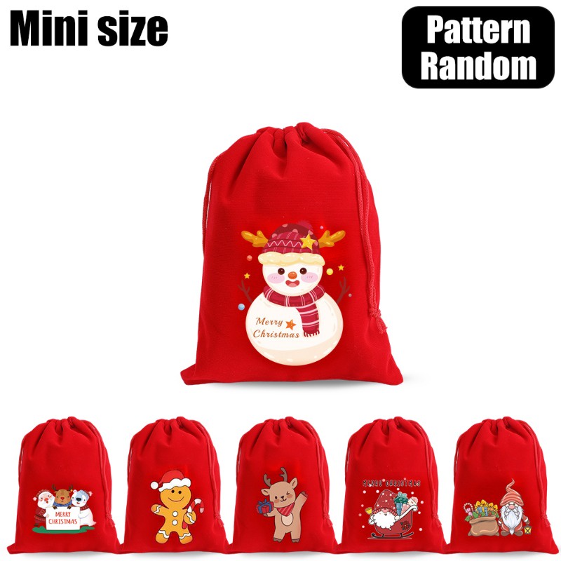 10Pcs Red Christmas Velvet Bags Santa Candy Snack Drawstring Pouch