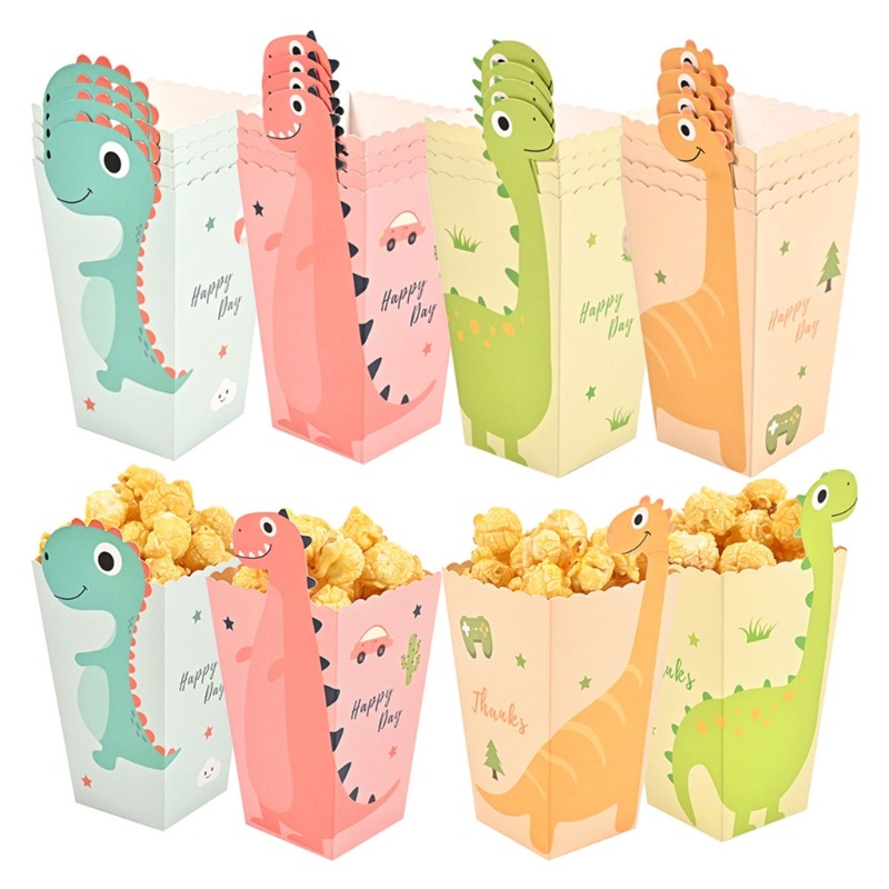 SC 12pcs Dinosaur Popcorn Box Paper Buckets Cartoon Popcorn Bags Cookie Packaging Boxes for
