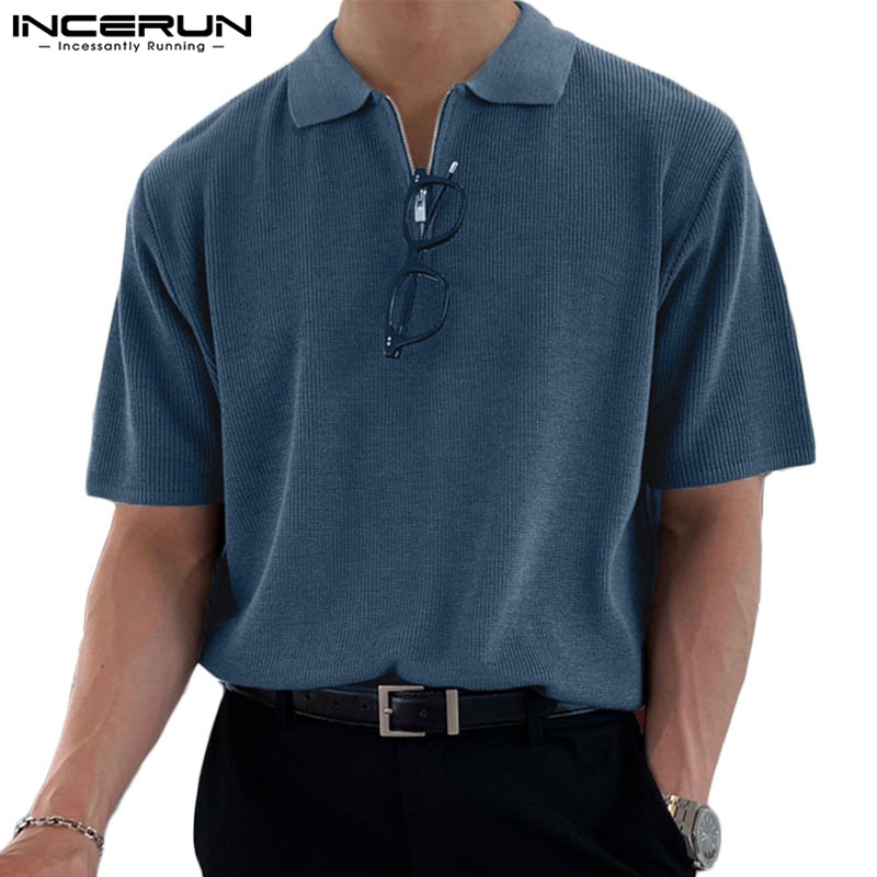 INCERUN Men's Polos Solid Color Long Sleeve One Piece Bodysuit