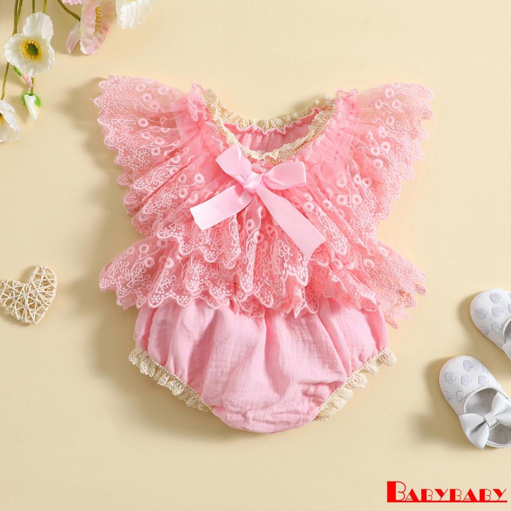 Babybaby-Baby Girl Floral Lace Casual Bow Ruffles Flying Sleeves ...