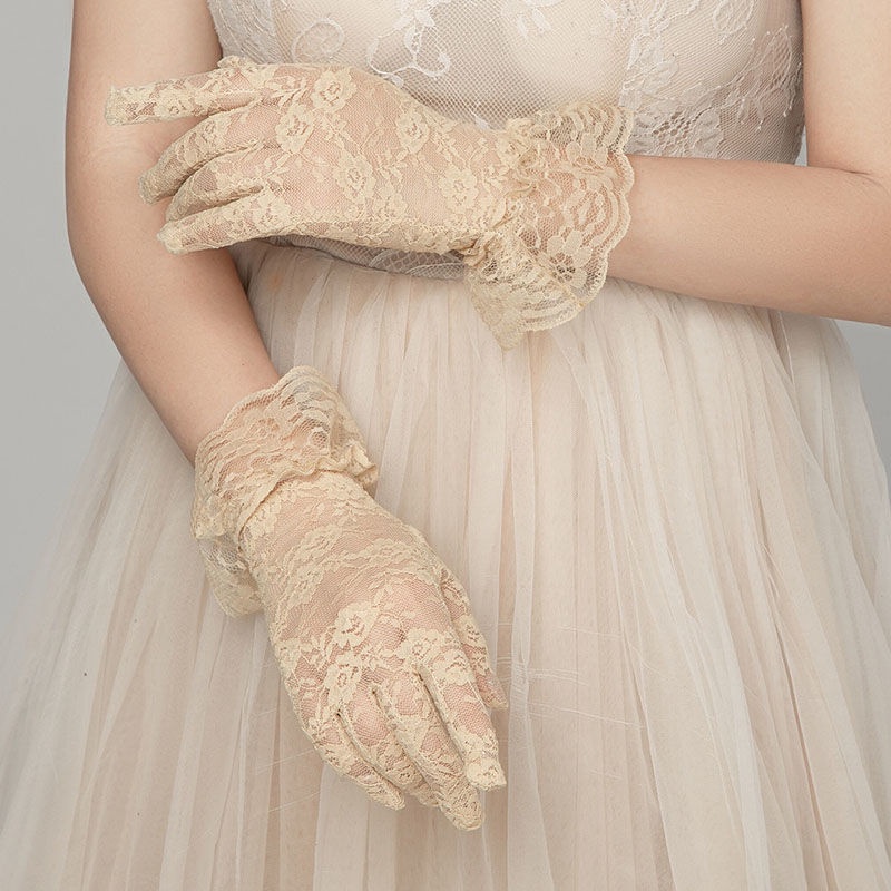 Large Lace Gloves for Women's Elegant White Bride Hollow Out Thin Sun ...