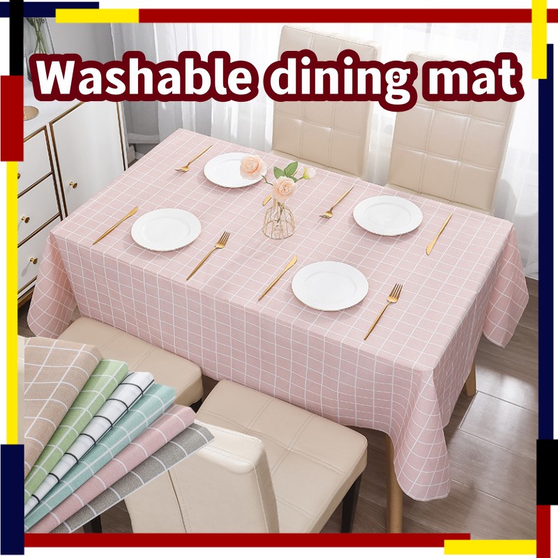 Nordic Style Checkered Tablecloth Washable Table Mat Plastic Checkered