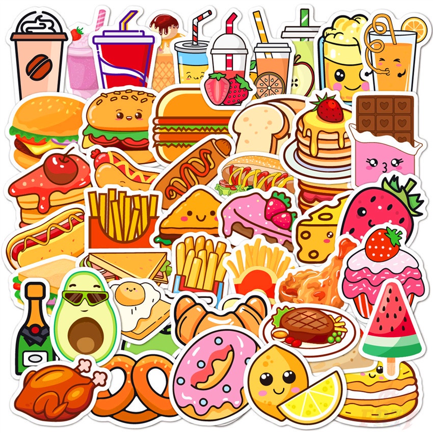 50Pcs Delicious Food Series Drinks Snacks Candy Stickers DIY Laptop ...