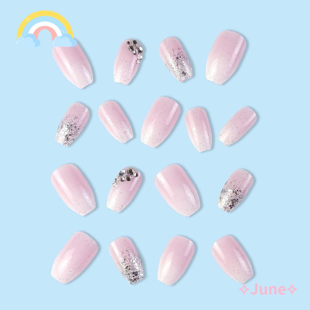 JUNE Fake Nails Manicure 24pcs Flash Fingernails Wearable Press On ...