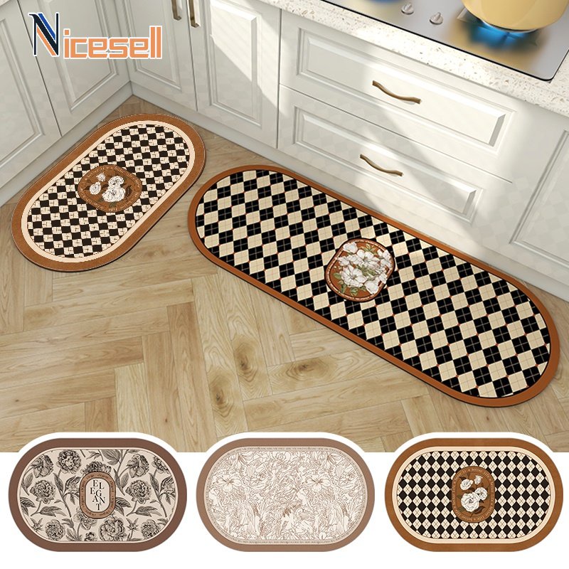 Checkerboard Kitchen Carpet Bedside Mat Bedroom Anti Slip Floor Mat