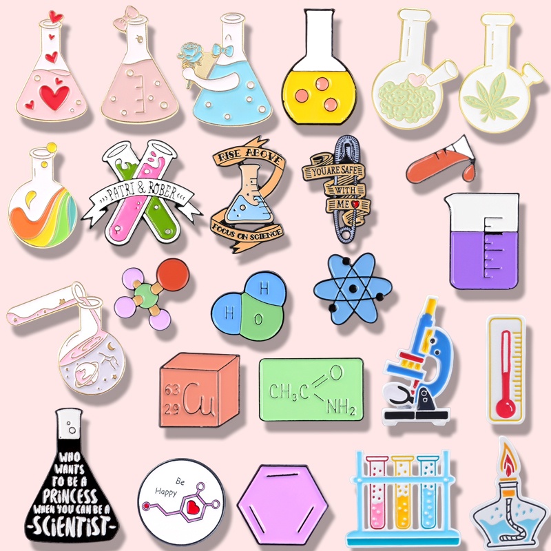 48 Styles Chemical Instruments Enamel Pins Reagent Formula Lapel Pins ...