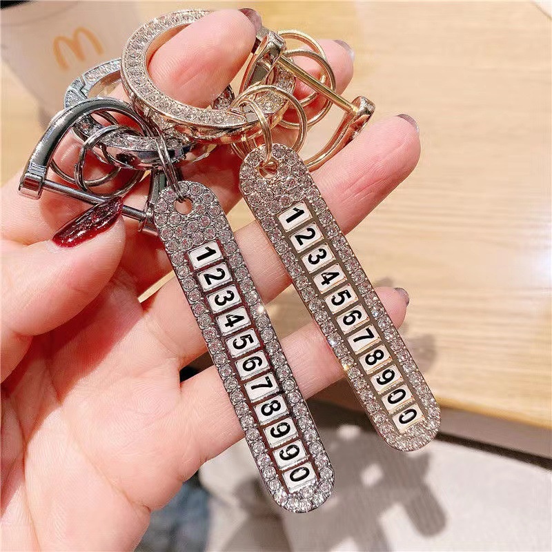 Creative Phone Number Plate Keychains Luxury Rhinestone Anti lost Metal Keyrings Car Keyholder Accessories Gifts Souvenir Shopee Philippines