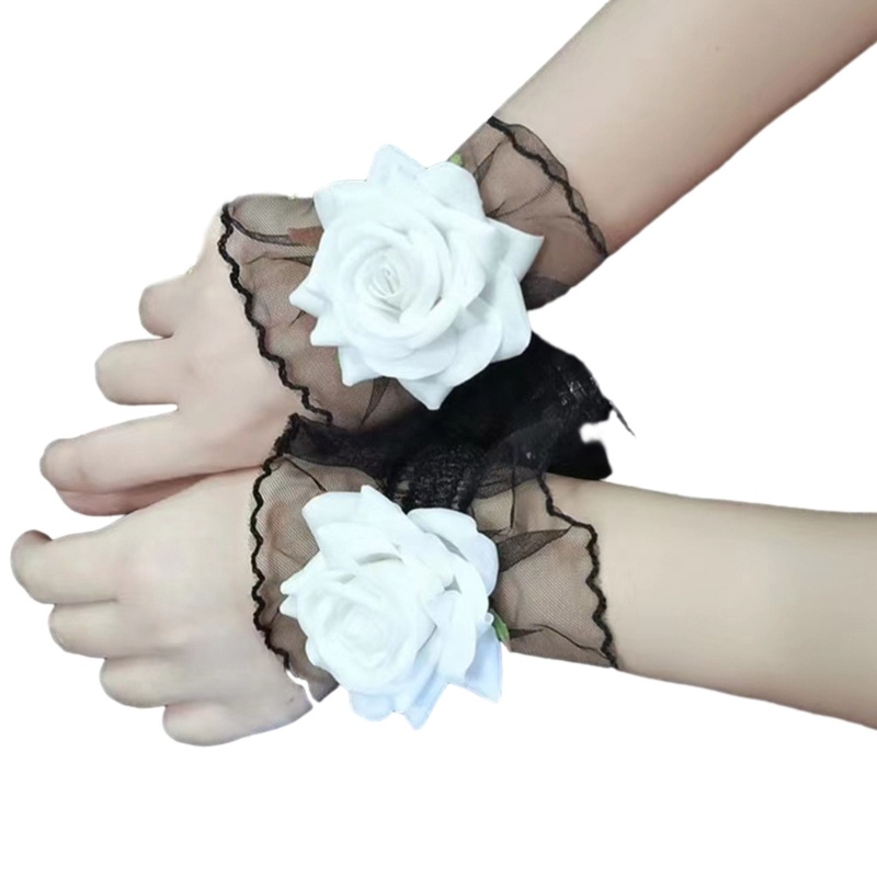 BST Womens Vintage Sheer Floral Lace Wrist Gloves Elastic Lace