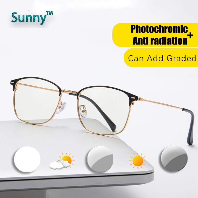 Anti Radiation Photochromic Eye Graded Glasses For Women Men Index 1.56