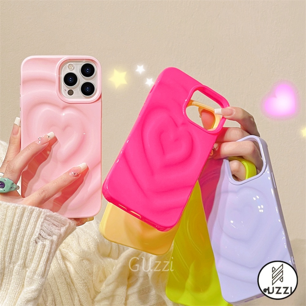 Simple Macaron Color Love Heart Pattern Phone Case Compatible for