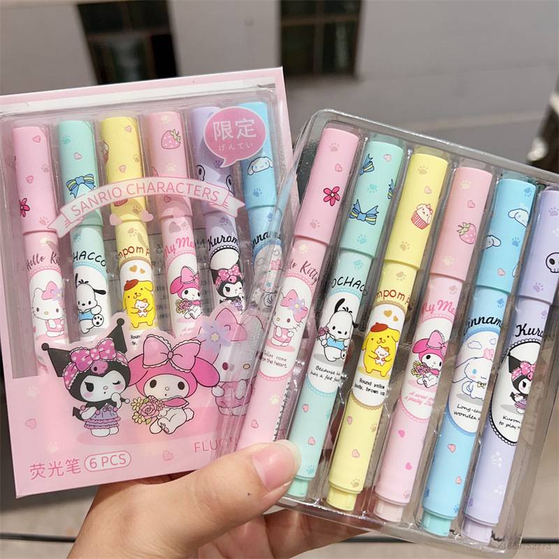 YB1 6PCS/set Sanrio Kuromi Hello Kitty fluorescent pen Melody ...