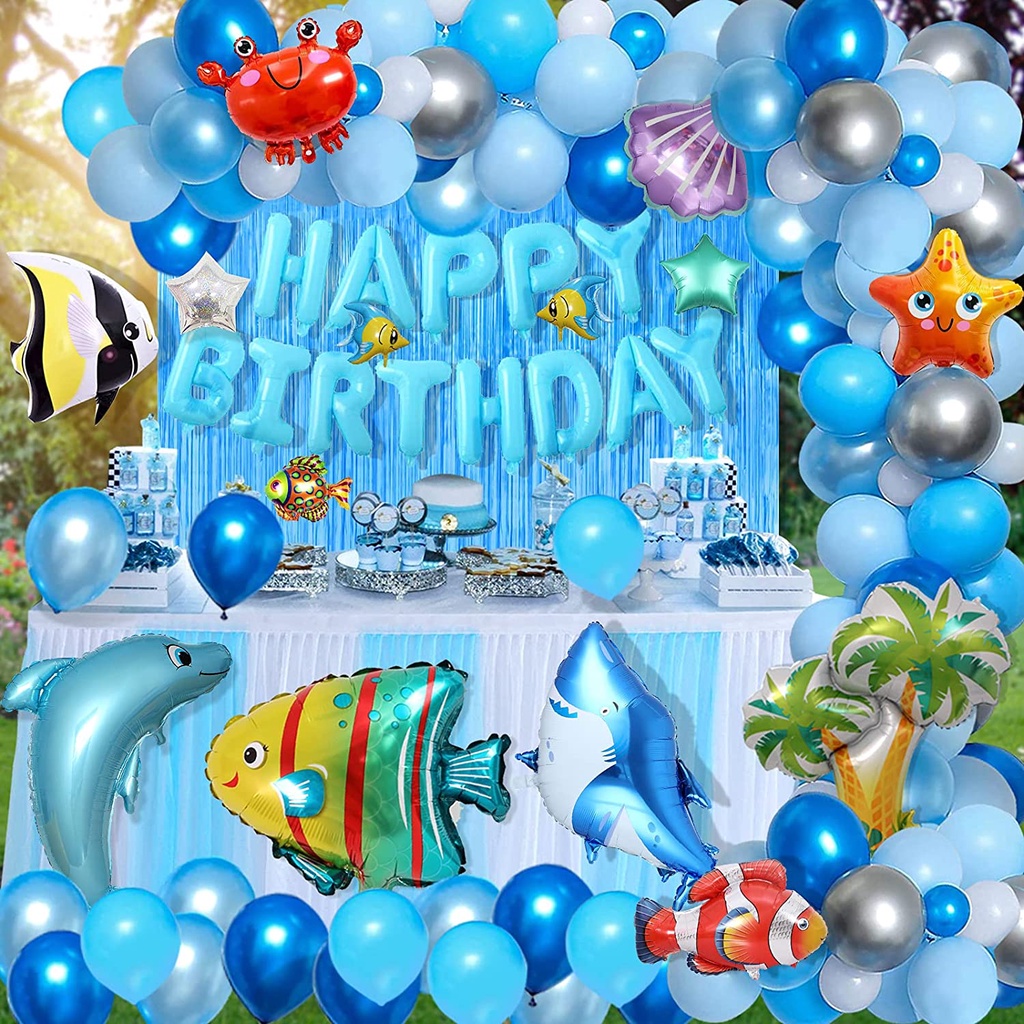 Ocean Theme Blue Balloons Underwater Mini Big Ocean Animal World Film ...