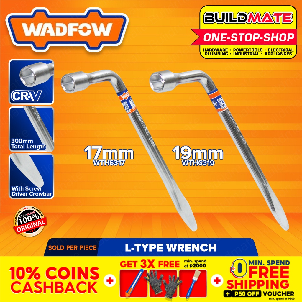 BUILDMATE Wadfow L Type Wrench 17MM 19MM Tire Iron Lug Wrench Ltype