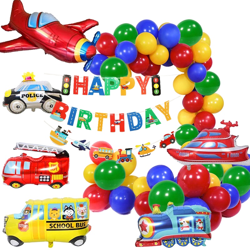 Transportation Birthday Party Balloon Plane School Bus Fire Truck Train ...