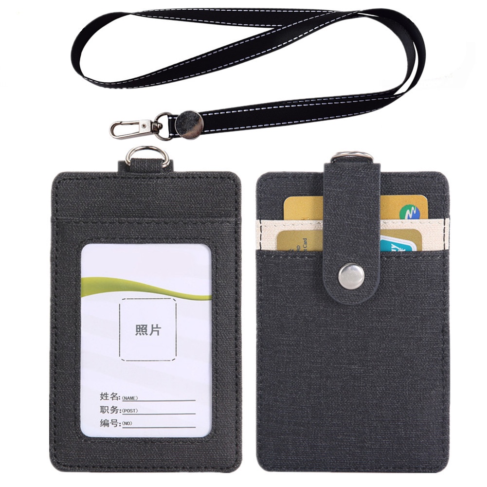 ID Badge Holder Vertical PU Leather ID Card Holder Detachable Neck ...