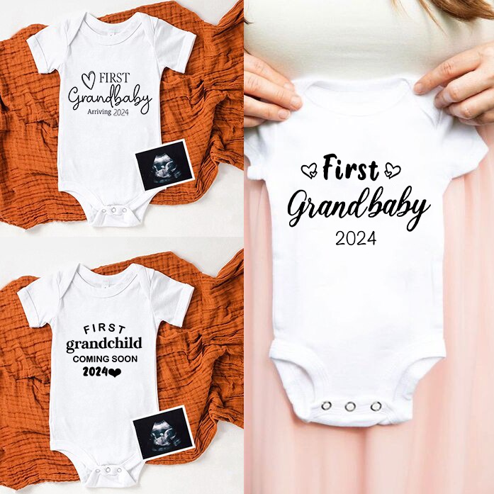 First Grandbaby Arriving 2024 Baby Announcement Bodysuit Jumpsuit