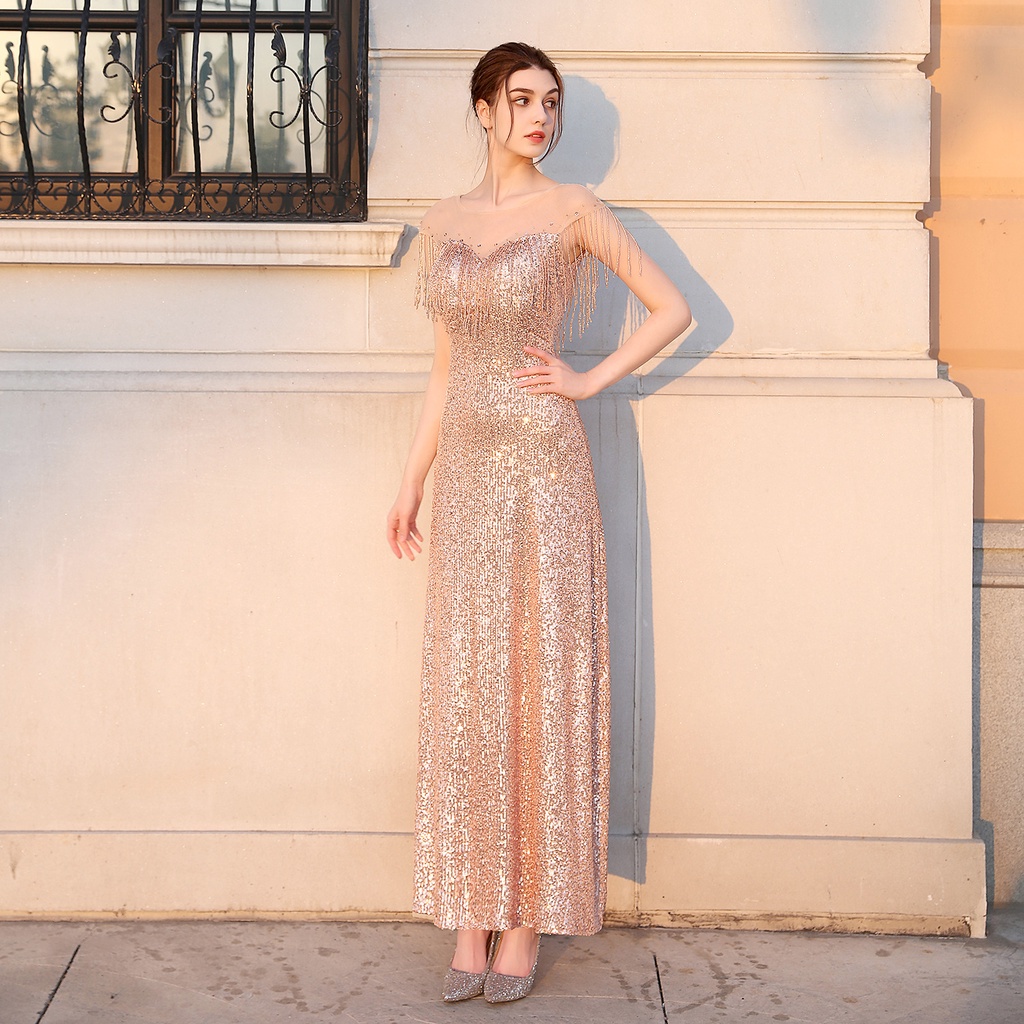 Sequined Evening Dress Women's Banquet Split Fishtail Long Dress