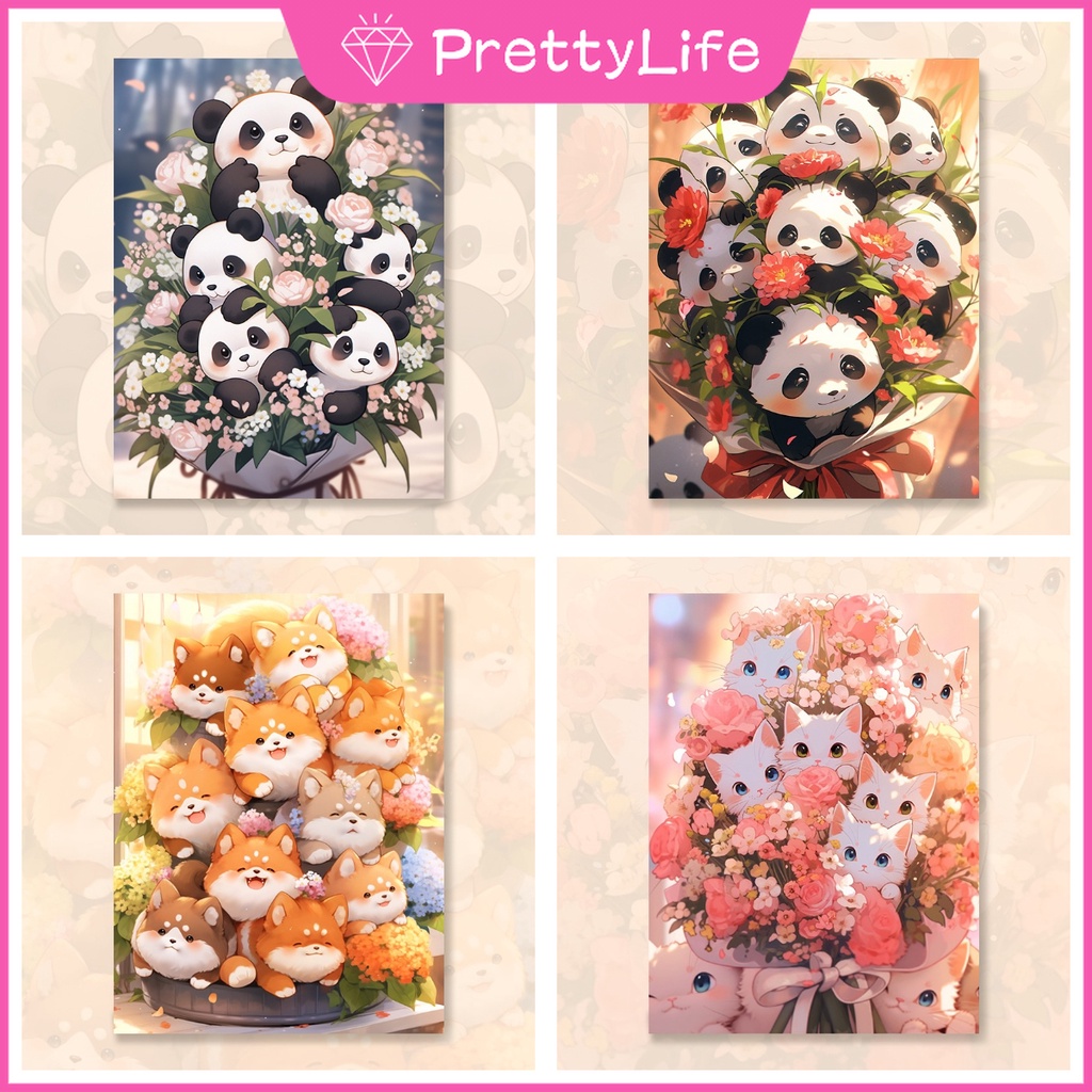 【PL】Panda puppy cat cartoon bouquet 5d Diamond Painting Full Diamond ...