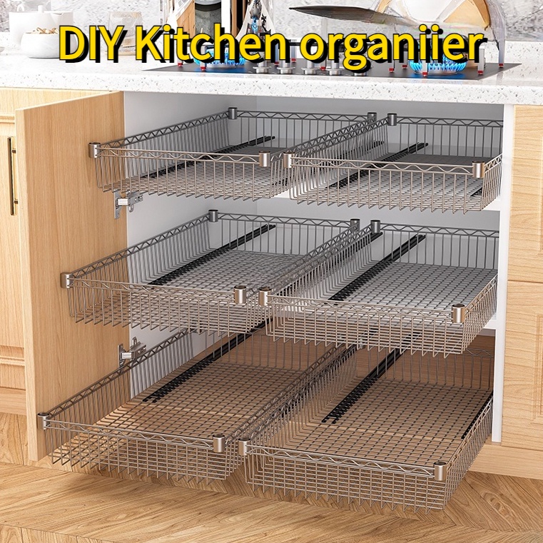 Kitchen storage rack storage basket locker sliding metal drawer net ...