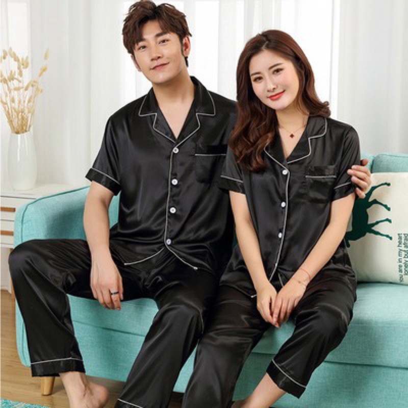 Silk Short Sleeve Terno Pajama For Adult Sleepwear For Men Women Set Shopee Philippines