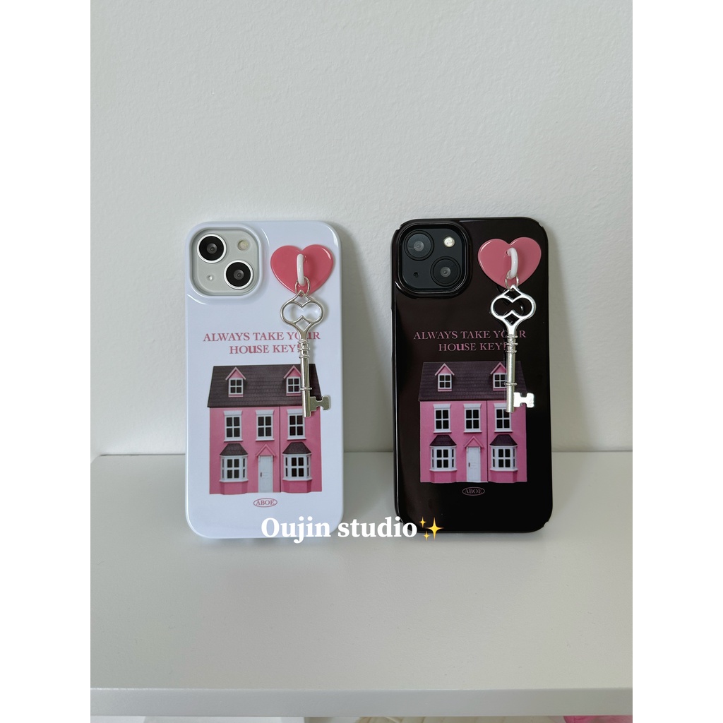 Korean Niche ins Pink House Key Set Film Shell Suitable for 14pro/13/12